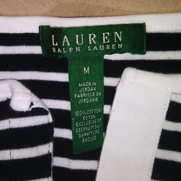 Lauren Ralph Lauren V-Neck Nautical Stripe Blue White Roll Tab Sleeve Size M - Picture 5 of 5
